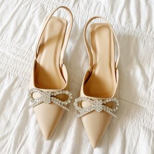 NWT SHEIN Bow Slingback Nude Kitten Heels Size 40 (US 9)